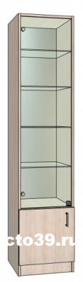 витрина стеклянная односекционная с зеркалом и полками из стекла вс-74504