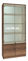 Витрина стеклянная, задняя стенка зеркало "графит"/"золото" ВС-538903